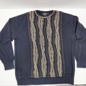 Tosani Canada Men XXL Black Gold Coogi Style Cosby Crew Neck Cotton Knit Sweater